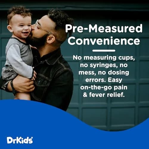 Dr. Kids Pain & Fever Medicine for Kids Ages 2-11, Cherry Flavor, 20 Count | Pre-Measured, Safe & Effective thumbnail 2