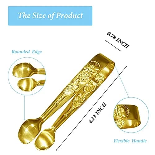 Sunenlyst Gold 6PCS Mini Serving Tongs 10.5 cm (4.13 Inch) | Stainless Steel Appetizer Tongs for Parties thumbnail 2