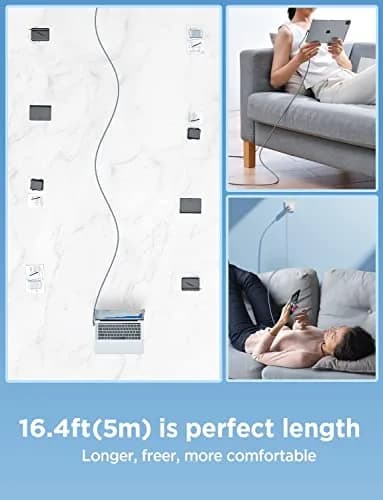 AINOPE Grey 16.4ft Right Angle USB C to USB C Cable - 60W Fast Charging & Data thumbnail 3