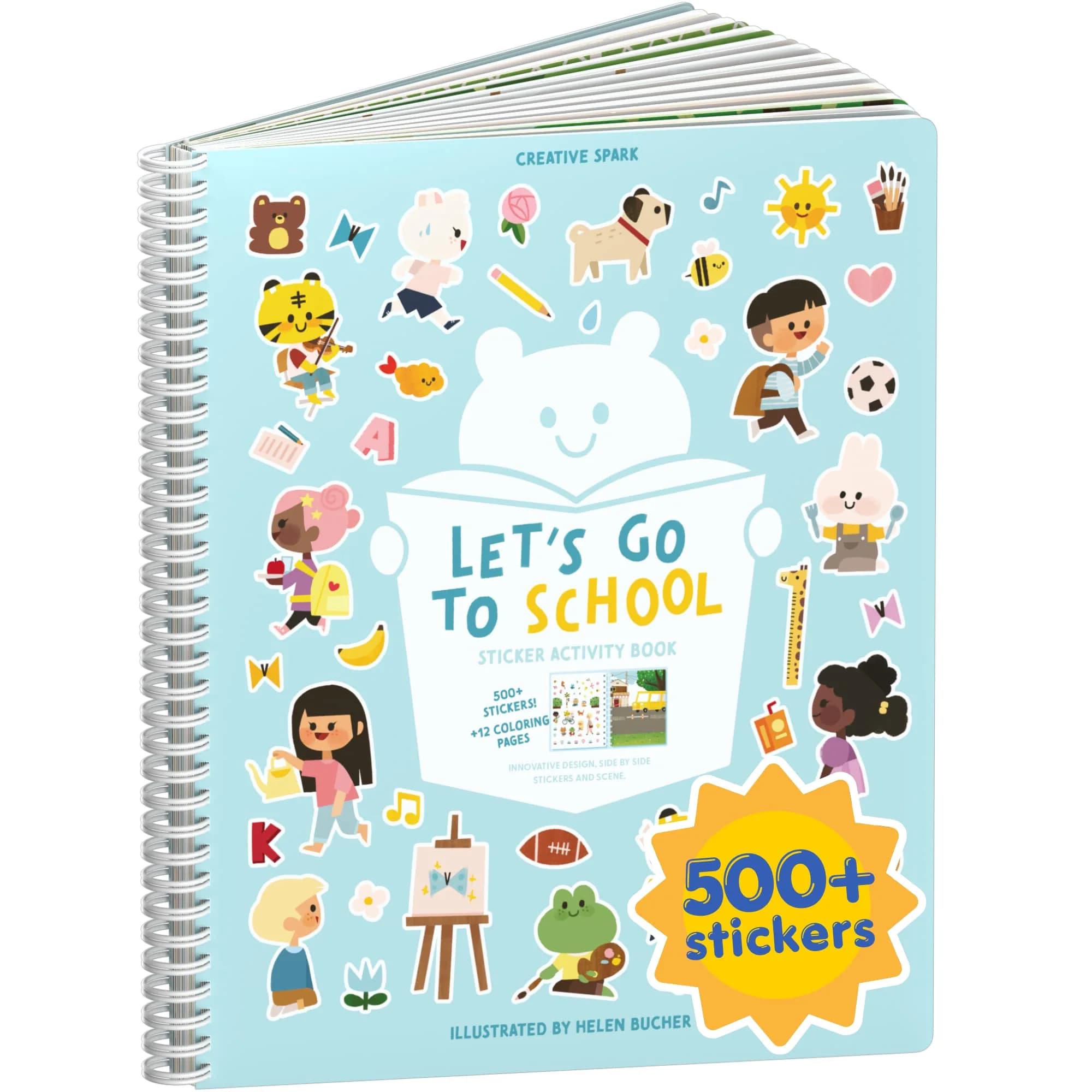 CUPKIN Let’s Go to School Sticker Book 500+ Stickers | Spiral-Bound Toddler Activity Book for Ages 2-8