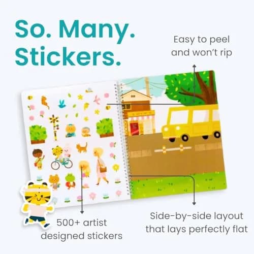CUPKIN Let’s Go to School Sticker Book 500+ Stickers | Spiral-Bound Toddler Activity Book for Ages 2-8 thumbnail 3