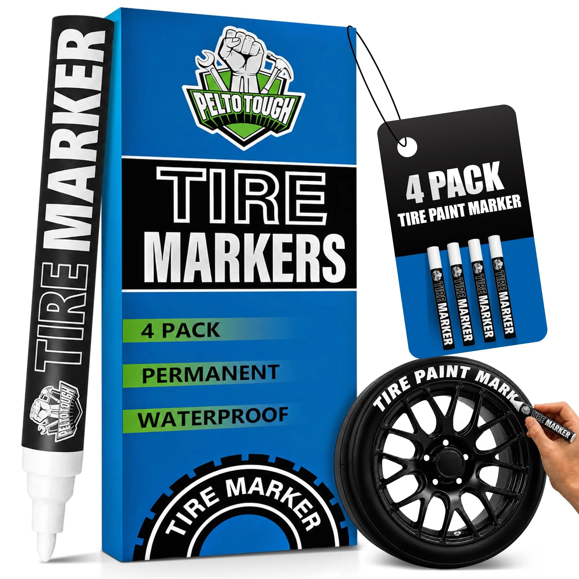 Pelto White Paint Tire Marker 4-Pack | Permanent Weatherproof Ink for Tires & More