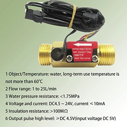 Lelukee Digital LCD Water Flow Totalizer and Rate Meter with G1/2" Hall Effect Sensor, 1-30L/min | DC24V thumbnail 7