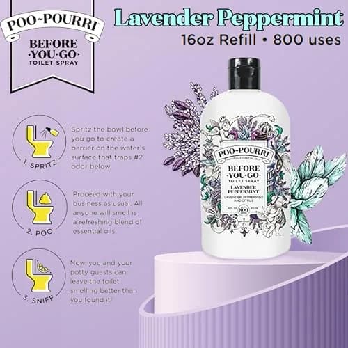Poo-Pourri Before-You-Go Toilet Spray Refill Lavender Peppermint 473ml (16 Fl Oz) | Funk Lock Technology Odor Eliminator thumbnail 3
