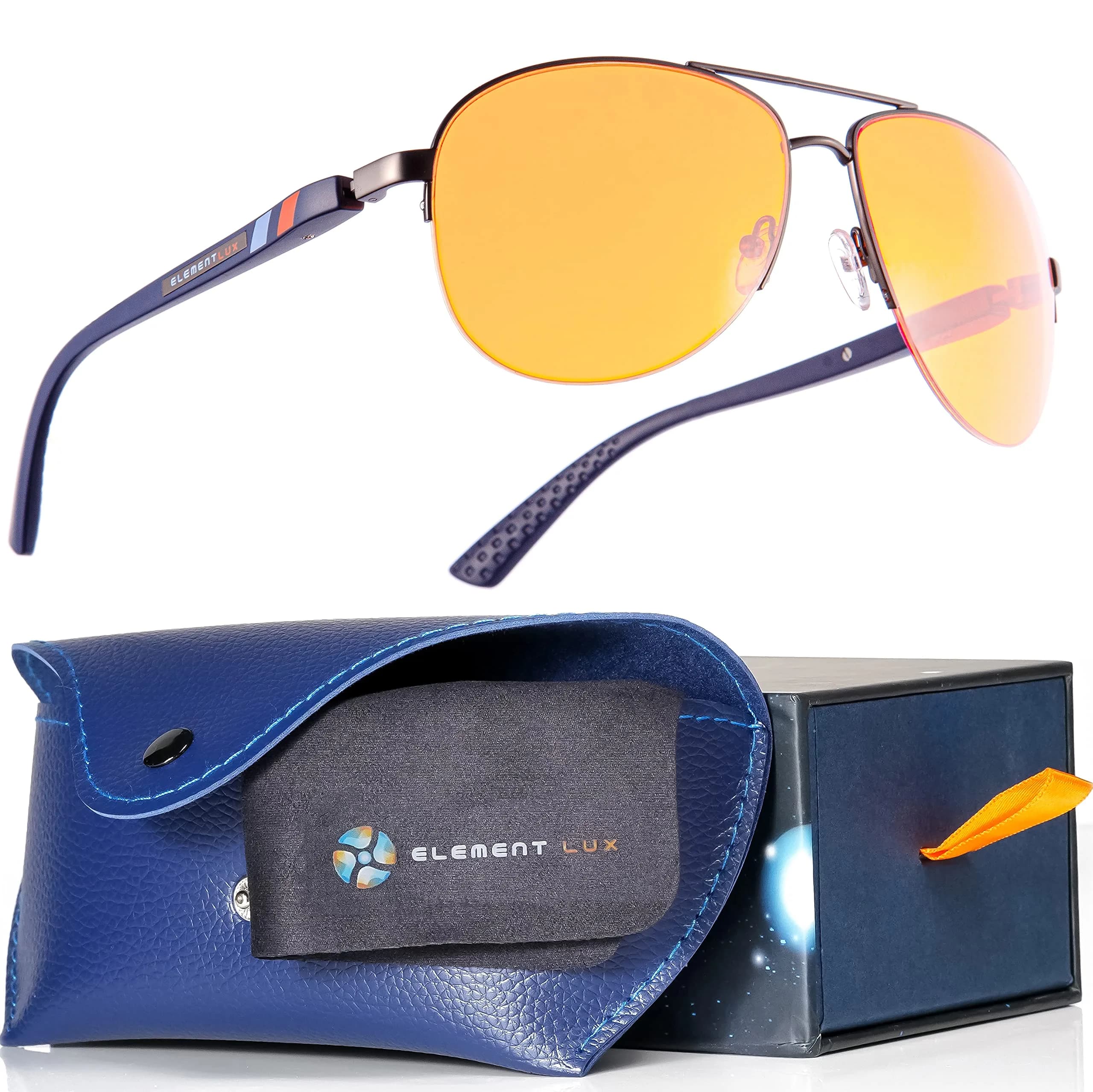 ELEMENT LUX Blue Light Blocking Glasses | 70% Light Amber Lenses | 57mm (2.24 inches) Aviator Style