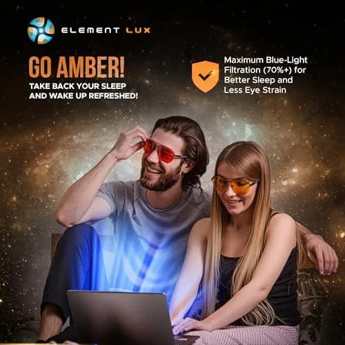 ELEMENT LUX Blue Light Blocking Glasses | 70% Light Amber Lenses | 57mm (2.24 inches) Aviator Style thumbnail 5