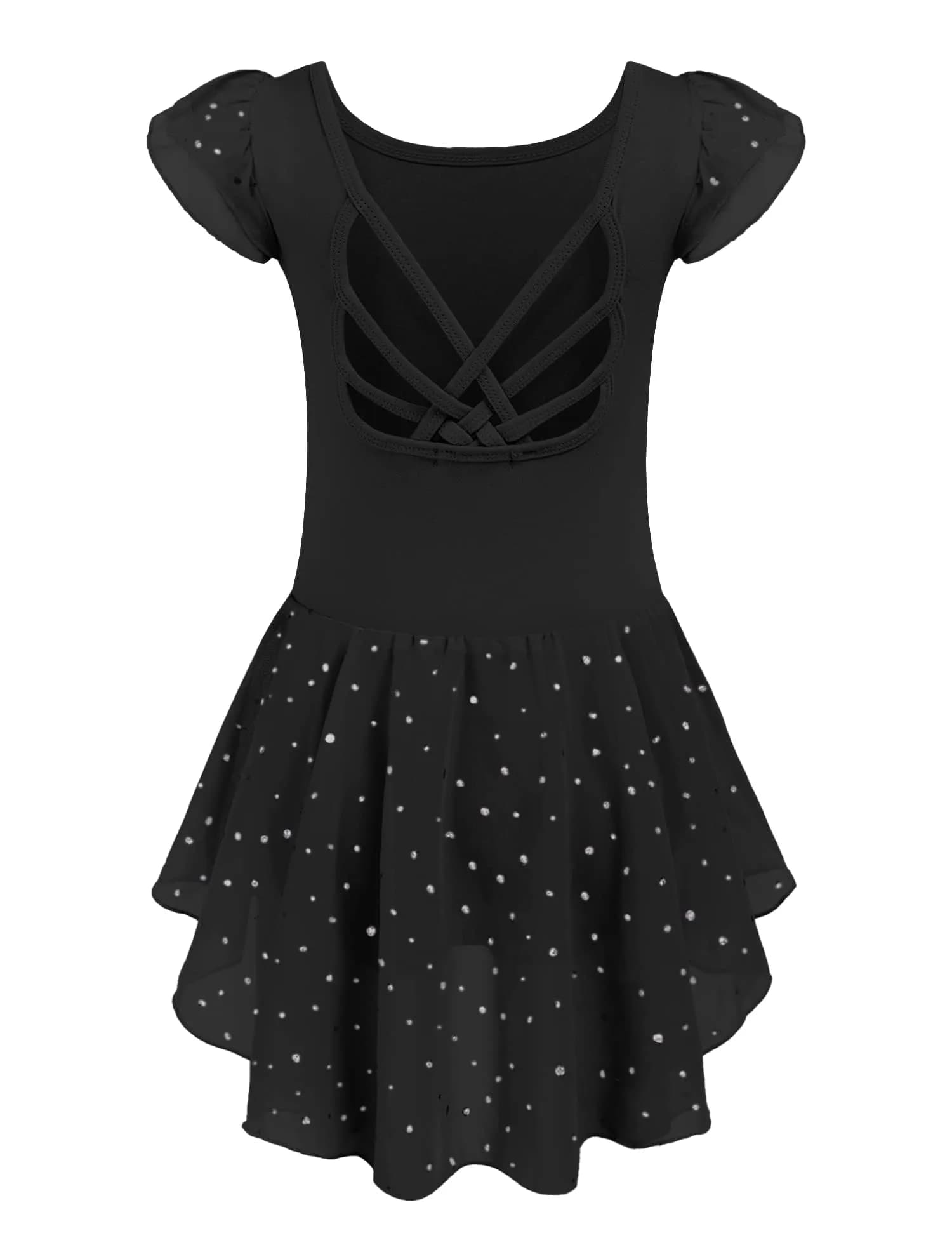 Arshiner Girls Ruffle Sleeve Ballet Leotard Dress with Skirt - Ballet Pink, 4-5T | High Stretch Dancewear — Black / 3-4T