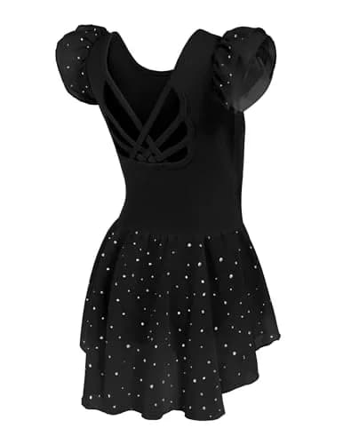 Arshiner Girls Ruffle Sleeve Ballet Leotard with Skirt Black 3-4T (100 cm) | Sparkle Double Layer Ruffle Sleeve thumbnail 2