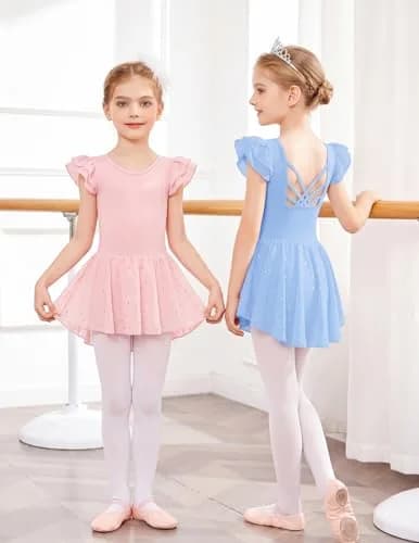 Arshiner Girls Ruffle Sleeve Ballet Leotard Dress with Skirt - Ballet Pink, 4-5T | High Stretch Dancewear thumbnail 7