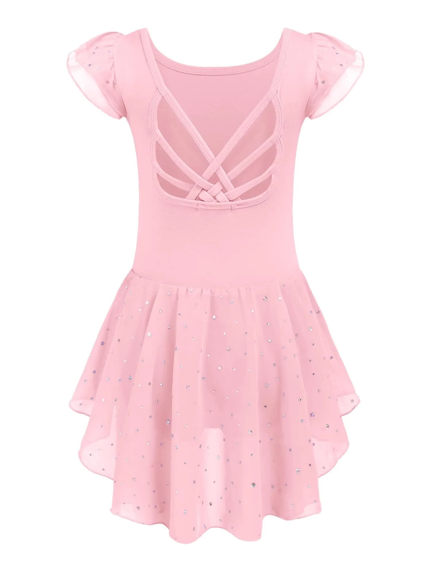 Arshiner Girls Ruffle Sleeve Ballet Leotard Dress with Skirt - Ballet Pink, 4-5T | High Stretch Dancewear — Ballet Pink