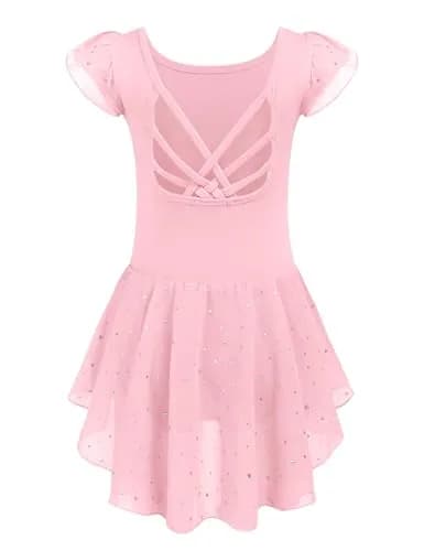 Arshiner Girls Ruffle Sleeve Ballet Leotard with Chiffon Skirt | Ballet Pink, 6-7 Years thumbnail 1
