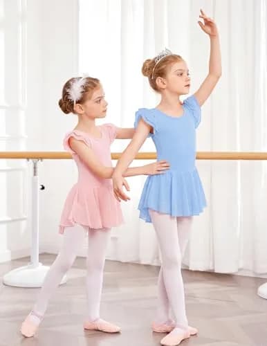 Arshiner Girls Ruffle Sleeve Ballet Leotard with Chiffon Skirt | Ballet Pink, 6-7 Years thumbnail 6