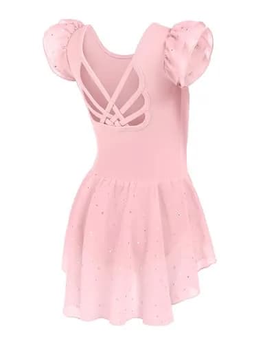 Arshiner Girls Ruffle Sleeve Ballet Leotard with Chiffon Skirt | Ballet Pink, 6-7 Years thumbnail 2