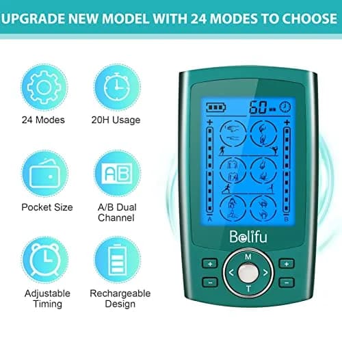 Belifu Dual Channel TENS EMS Unit with 24 Modes & 20 Intensity Levels | Rechargeable Muscle Stimulator for Pain Relief Therapy thumbnail 4