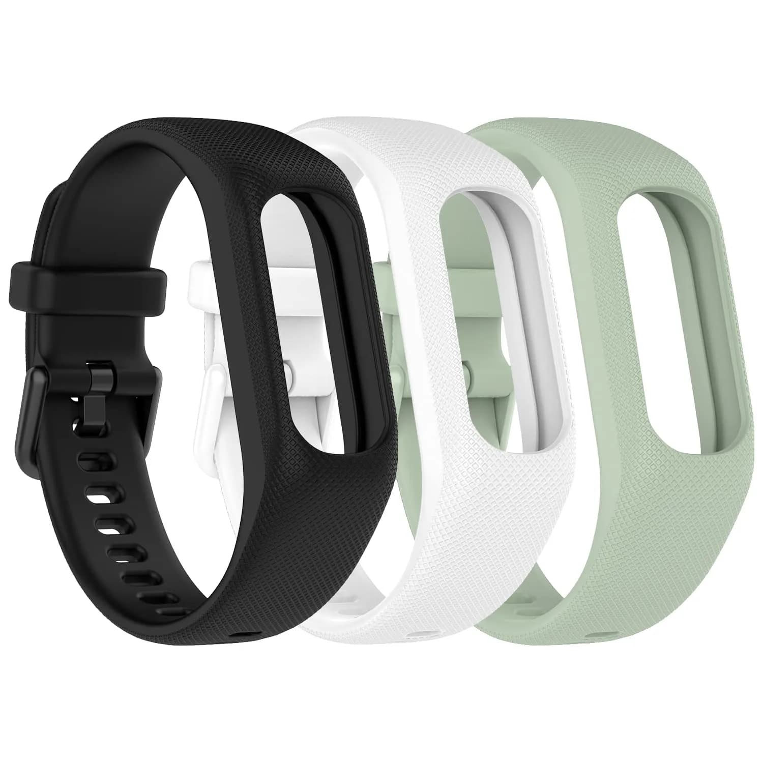 Gheper Soft Silicone Bands Compatible with Garmin Vivosmart 5 Straps 18mm (3 Pack, Black/White/Mint) | Secure Metal Clasp Buckle — Black,White,Mint