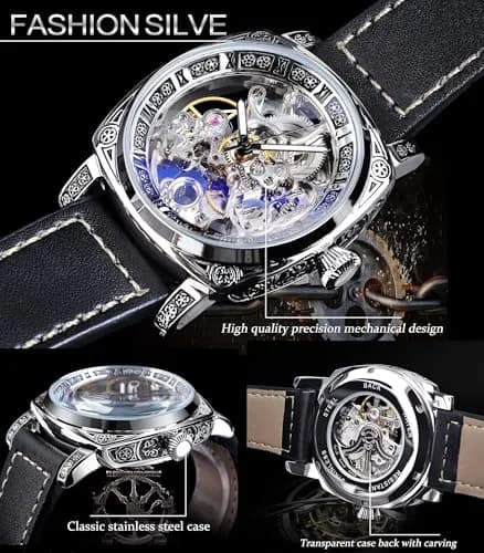 FORSINING Square Luxury Retro Mechanical Watch for Men 42mm (1.65in) | Automatic Self-Wind thumbnail 4