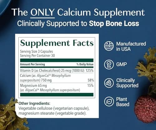 ALGAECAL Plant Based Calcium Supplement for Bone Strength, 90 Caps | Organic Red Algae Calcium & D3 for Bone Support thumbnail 3