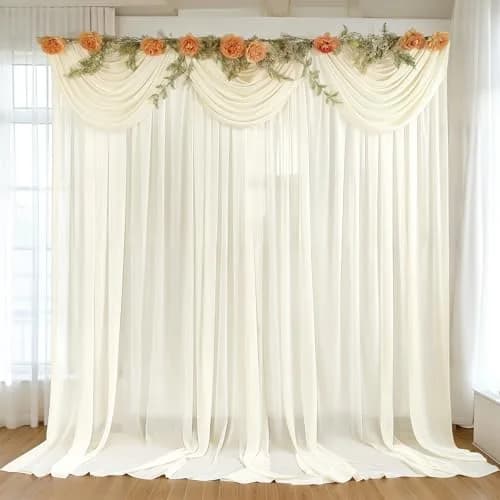 Wish Care 10ft x 10ft Ivory Sheer Chiffon Backdrop Curtain Drapes (2 Panels, 3m x 3m) | Wrinkle-Free Fabric for Weddings & Events thumbnail 1