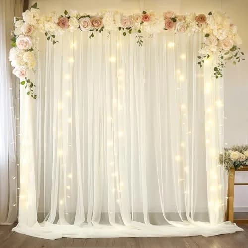 Wish Care 10ft x 10ft Ivory Sheer Chiffon Backdrop Curtain Drapes (2 Panels, 3m x 3m) | Wrinkle-Free Fabric for Weddings & Events thumbnail 6