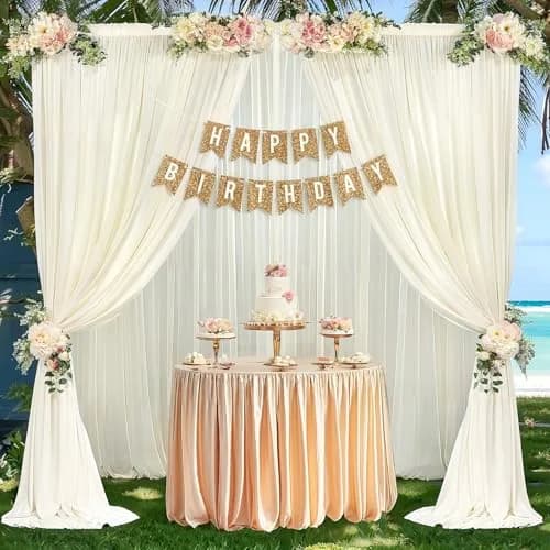 Wish Care 10ft x 10ft Ivory Sheer Chiffon Backdrop Curtain Drapes (2 Panels, 3m x 3m) | Wrinkle-Free Fabric for Weddings & Events thumbnail 7