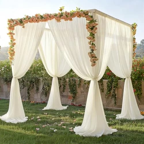 Wish Care 10ft x 10ft Ivory Sheer Chiffon Backdrop Curtain Drapes (2 Panels, 3m x 3m) | Wrinkle-Free Fabric for Weddings & Events thumbnail 2