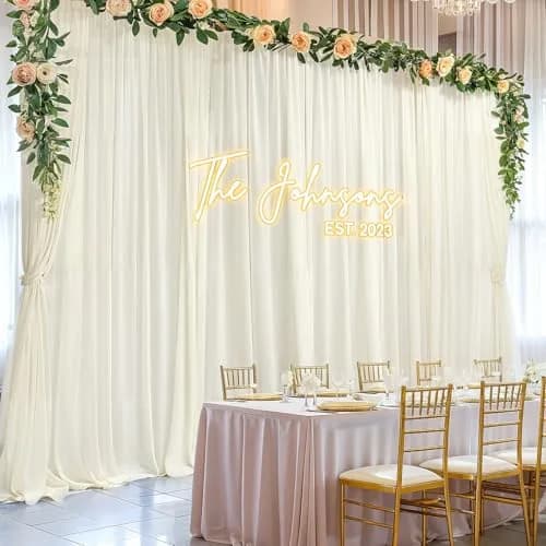 Wish Care 10ft x 10ft Ivory Sheer Chiffon Backdrop Curtain Drapes (2 Panels, 3m x 3m) | Wrinkle-Free Fabric for Weddings & Events thumbnail 3