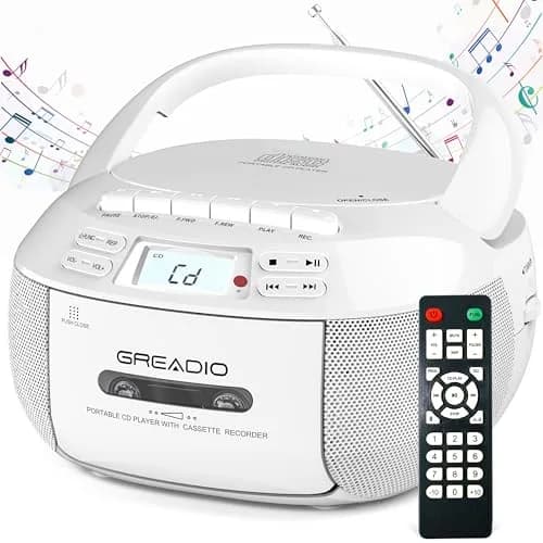 Greadio CD Player Boombox Cassette Player Combo with Bluetooth, AM/FM Radio | 3W Dual Speakers, Portable, Classic Design thumbnail 1