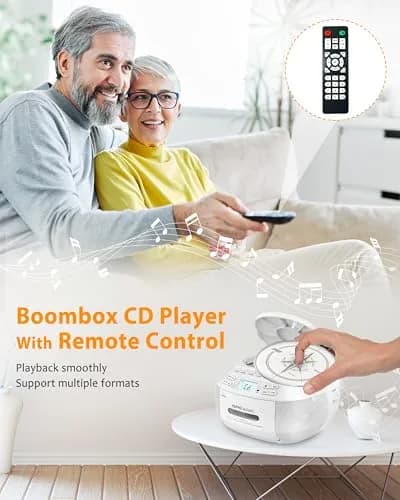 Greadio CD Player Boombox Cassette Player Combo with Bluetooth, AM/FM Radio | 3W Dual Speakers, Portable, Classic Design thumbnail 2