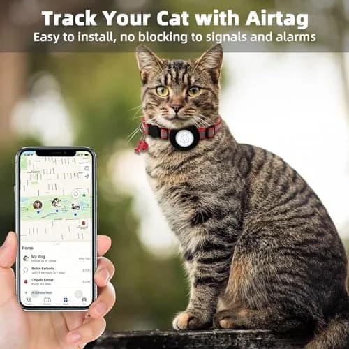 SimpleThings Red Airtag Cat Collar with Bell & Safety Buckle | Reflective Nylon, Adjustable 22-35cm thumbnail 2