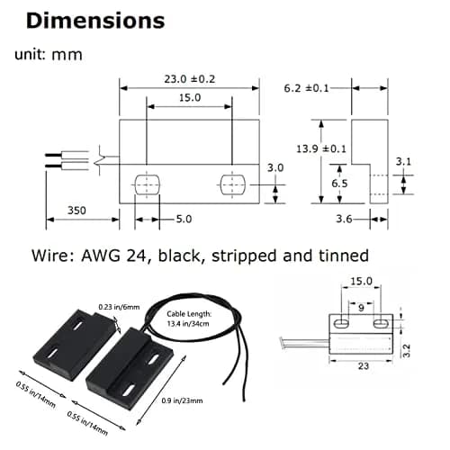 AOAUTO Magnetic Reed Switch 23mm x 14mm x 6mm | Normally Open Wired Door Sensor 2-Pack thumbnail 3