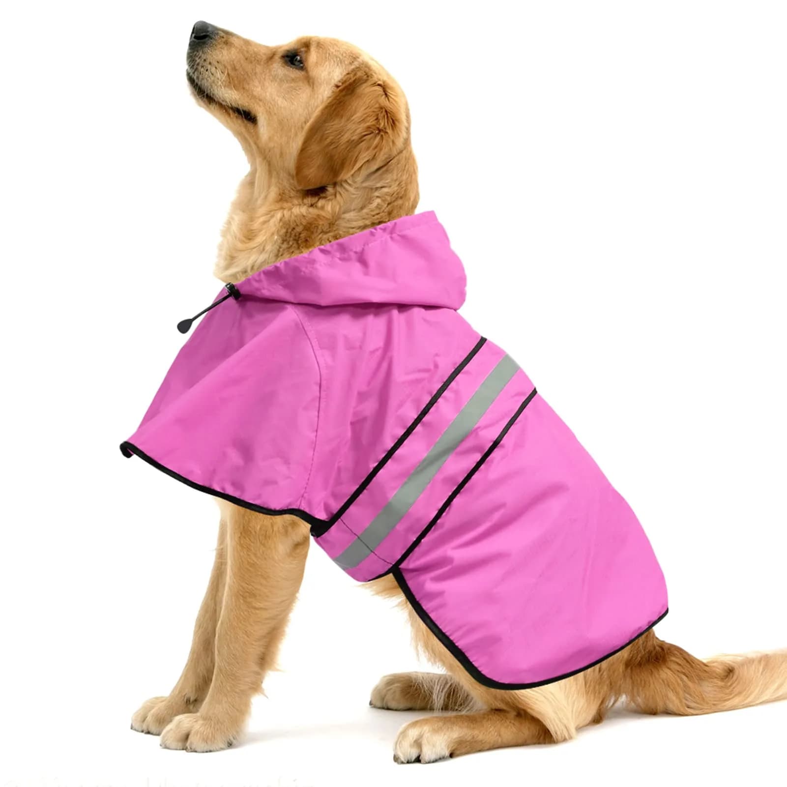 Ezierfy Waterproof Dog Rain Coat - Adjustable Hooded Pet Rain Jacket Neon Green | Reflective Lightweight — Pink / Large