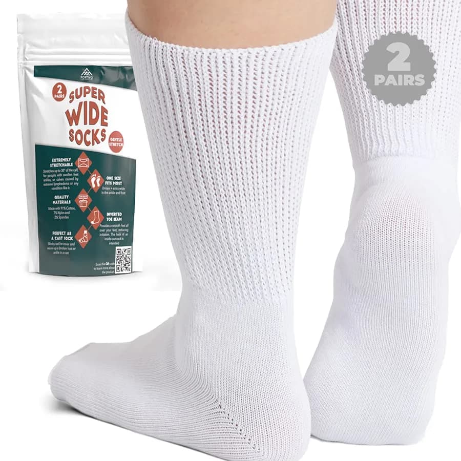 FORTIVO Extra Wide Socks for Swollen Feet | Diabetic Hospital Socks for Men & Women, Non Slip, 2 Pairs, 30" thumbnail 8