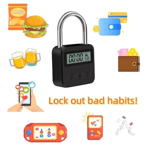 Enajucy Metal Timer Lock Black | Rechargeable Electronic Time Padlock with LCD Display thumbnail 6