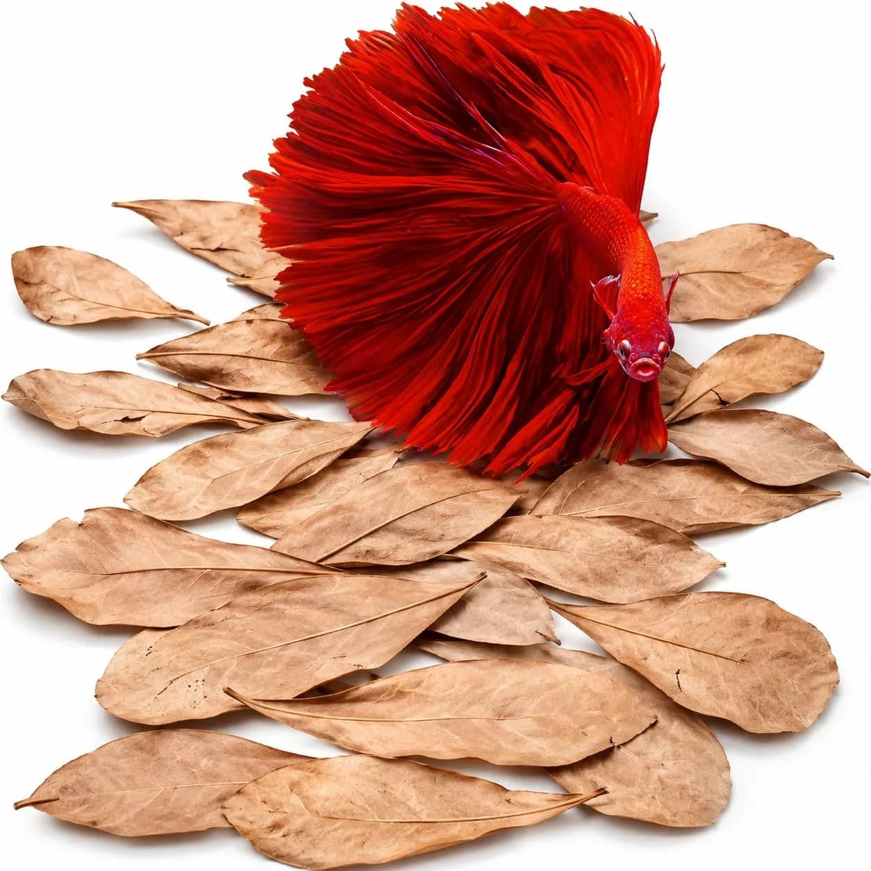 SunGrow Indian Almond Leaves for Aquarium, 100 pcs, 2” Water Conditioner Leaves, Betta Fish & Shrimp Habitat (110c) - main product image