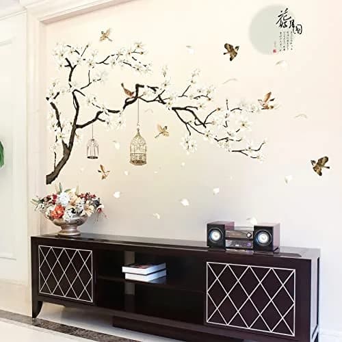 BWCXXZH Large White Flower Wall Stickers 50"x74" | Removable DIY Cherry Blossom Tree Wall Murals for Home Decor thumbnail 6