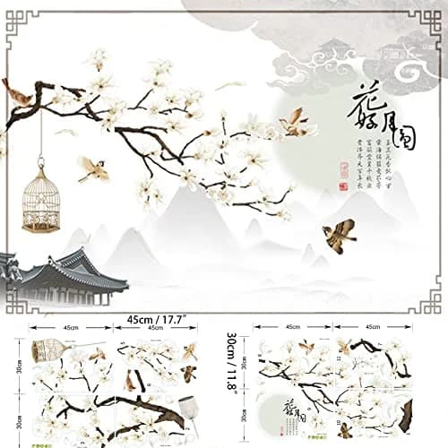 BWCXXZH Large White Flower Wall Stickers 50"x74" | Removable DIY Cherry Blossom Tree Wall Murals for Home Decor thumbnail 2