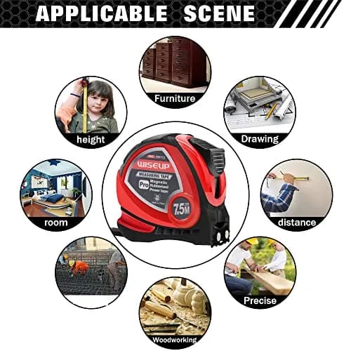 WISEUP Industrial Magnetic Tape Measure with Fractions 1/8 and Metric | Self-locking, Accurate, Durable thumbnail 6