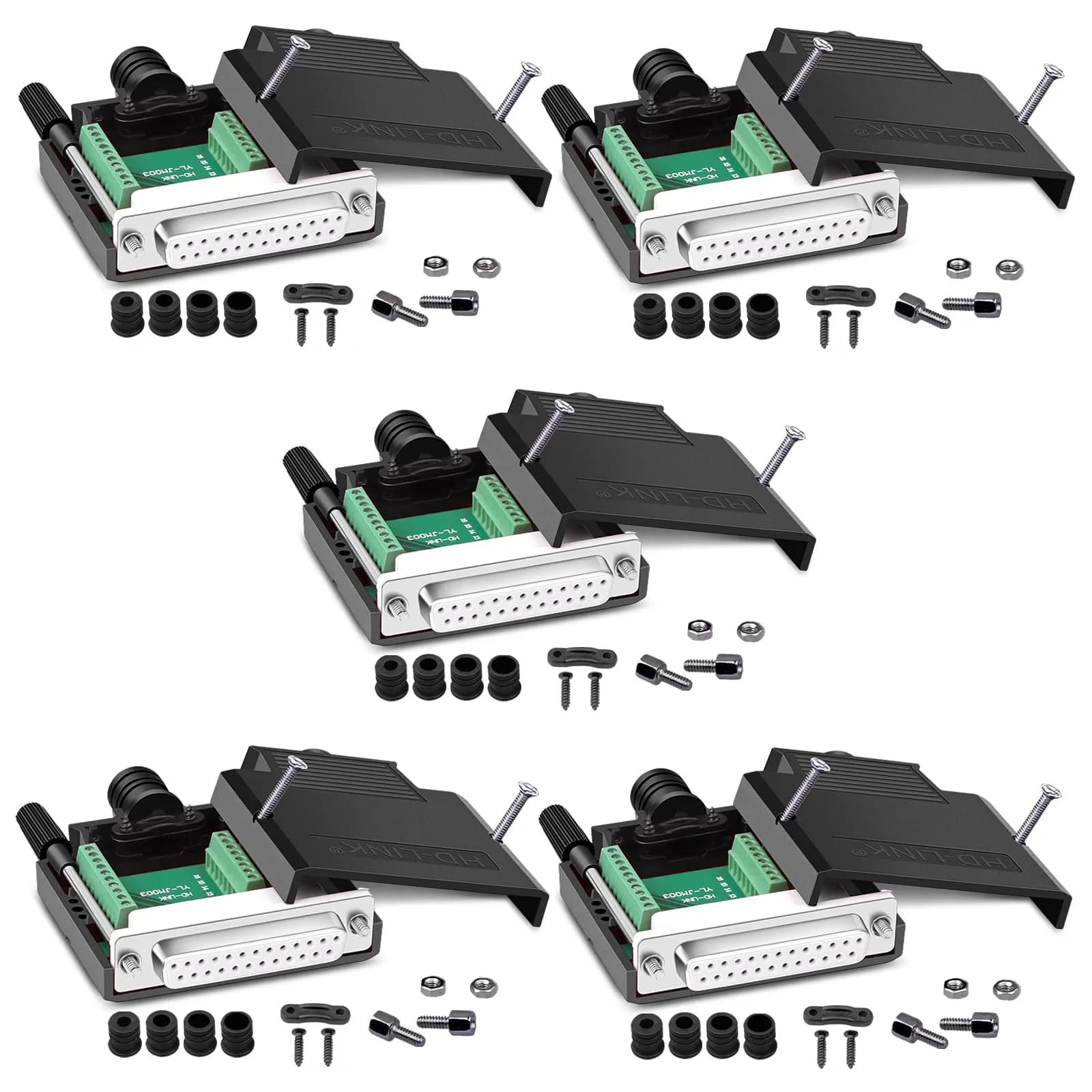 ANMBEST DB25 Solderless RS232 Serial to 25 Pin Terminal Female Adapter with Case and Hardware — 5PCS Female