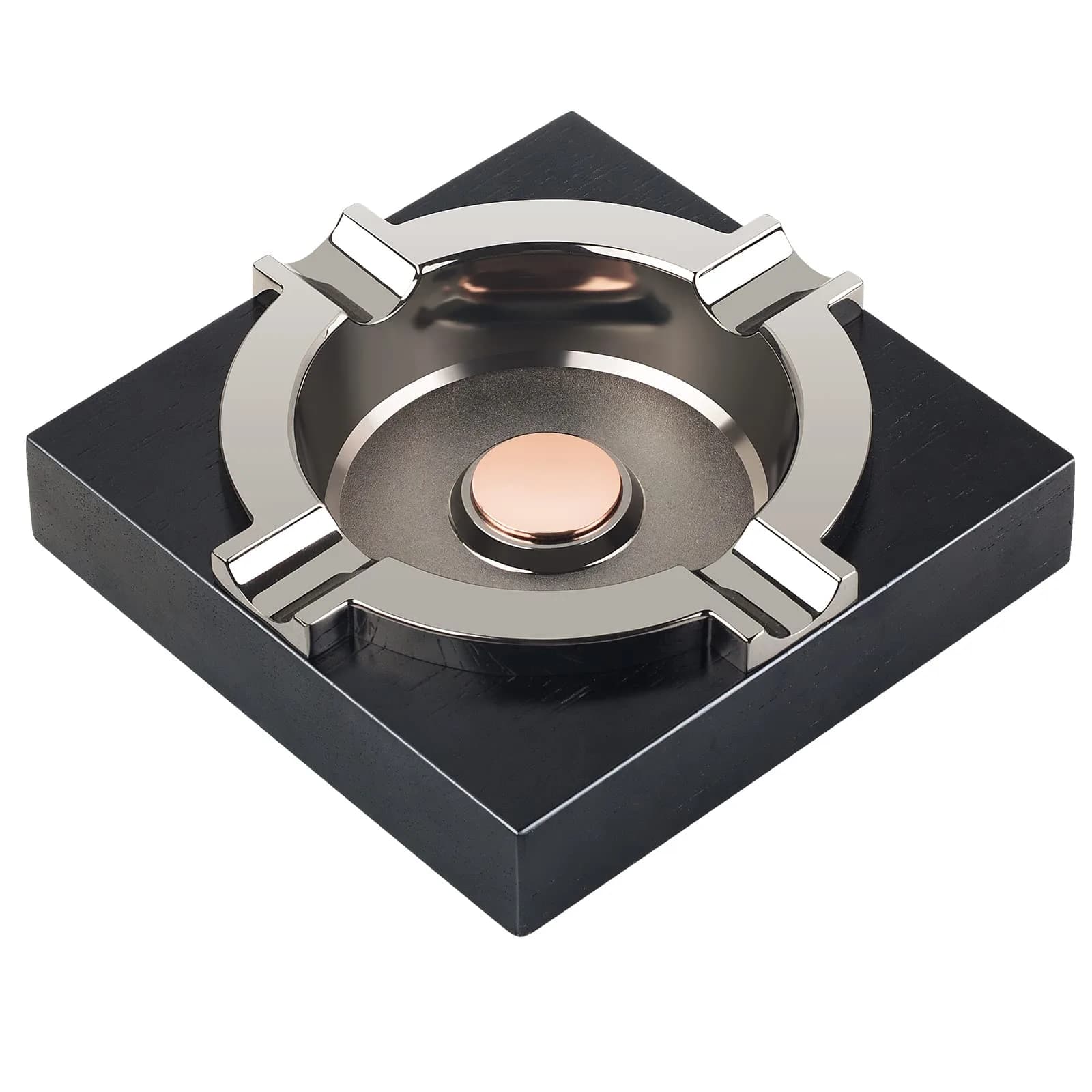 OILP Cigar Ashtray with Solid Wood Base & Metal Tray | Modern Black Design for Home/Office - main product image