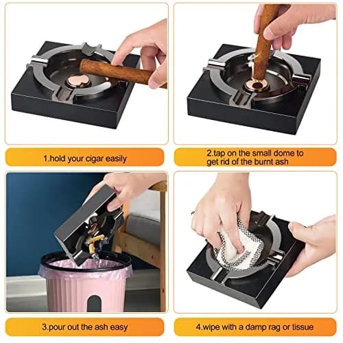 OILP Cigar Ashtray with Solid Wood Base & Metal Tray | Modern Black Design for Home/Office thumbnail 5