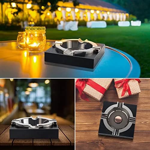 OILP Cigar Ashtray with Solid Wood Base & Metal Tray | Modern Black Design for Home/Office thumbnail 6