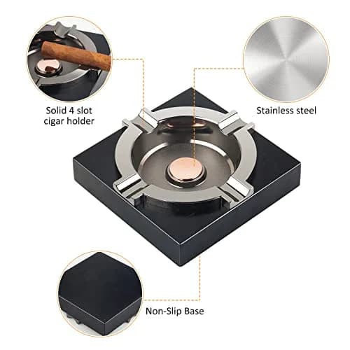 OILP Cigar Ashtray with Solid Wood Base & Metal Tray | Modern Black Design for Home/Office thumbnail 3