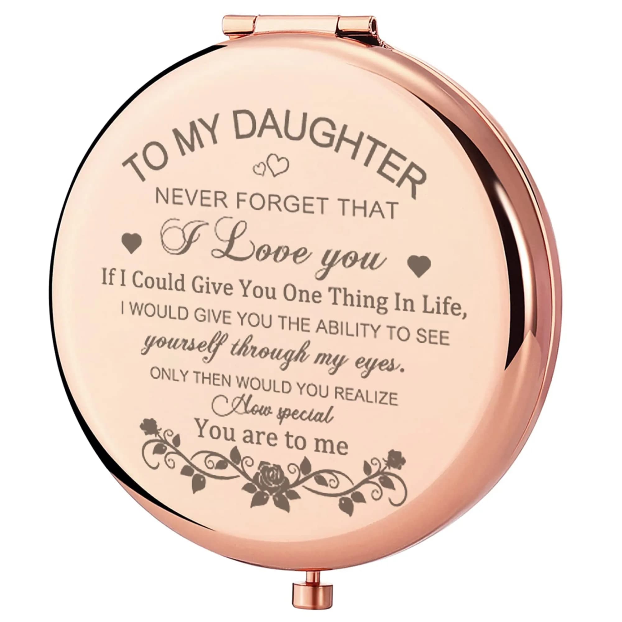 GAOLZIUY Rose Gold Daughter Compact Mirror | 7.49cm (2.95in) Diameter - main product image
