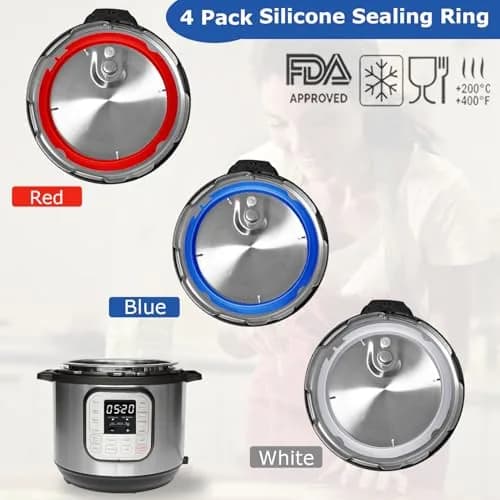 Fuator 3Qt Instant Pot Sealing Ring & Float Valve Caps | 3 Pack Clear, Red, Blue thumbnail 4