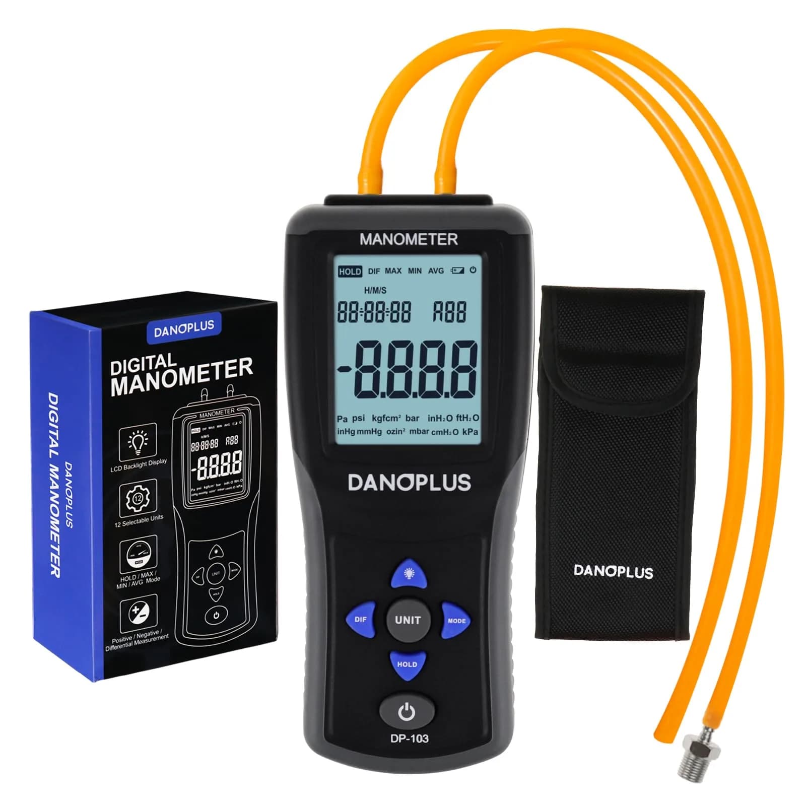 DANOPLUS Digital Manometer Gas Pressure Tester ±2.000psi | Accurate HVAC Air Pressure Meter with Data Record — Digital Manometer (±2Psi)