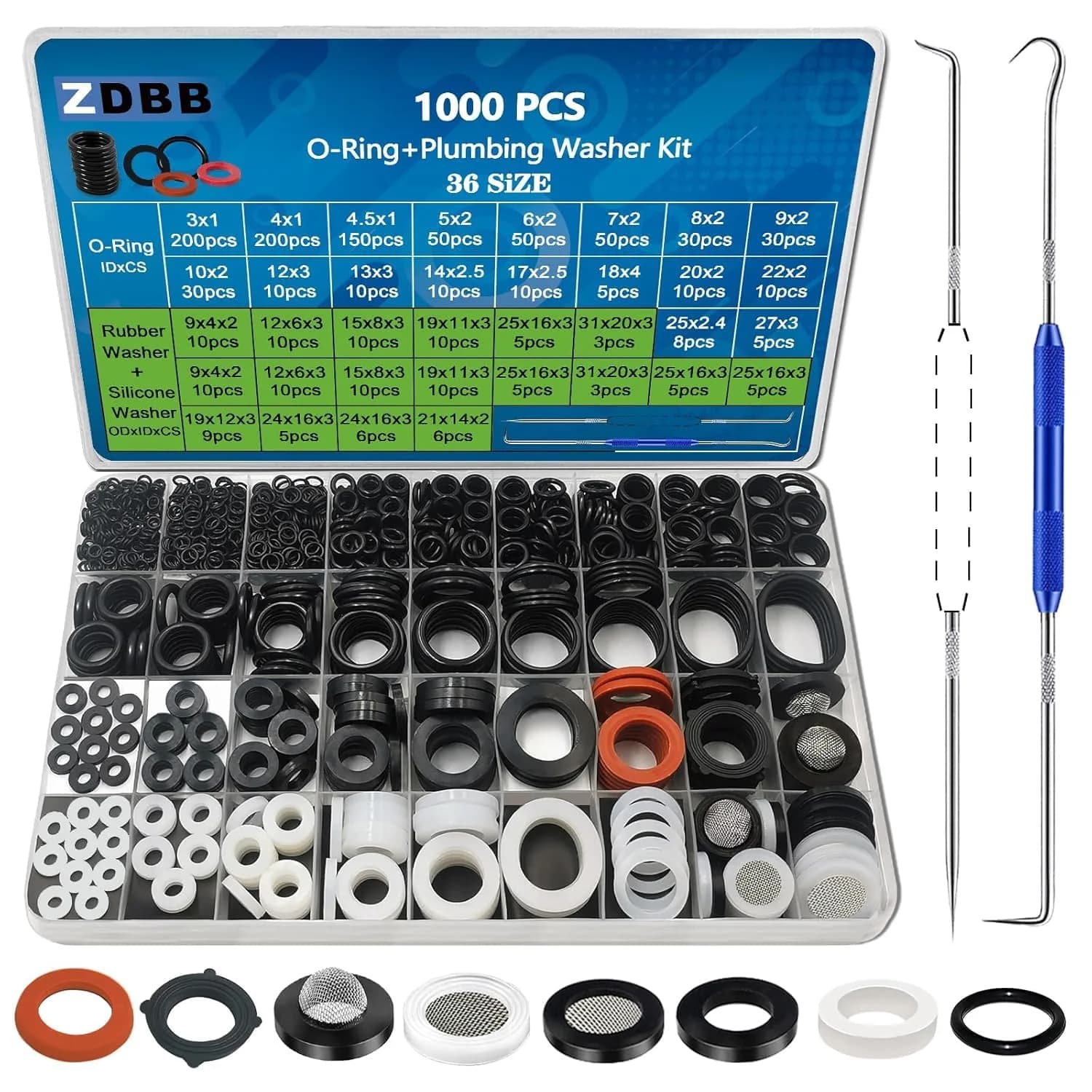 ZDBB 1075 Pcs Rubber Washer & O-Ring Kit | Assorted Sizes for Faucets & Hoses — Plumbing Washers and O Ring 1000 Pcs