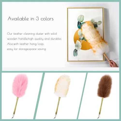 iHUFeather Lambswool Duster 14'' Length Solid Wooden Handle Leather Hang Strap for Cleaning Ceiling Fans Window Blinds Computer Furniture Figurines TV | Soft Lamb Wool Dusting Tool thumbnail 6