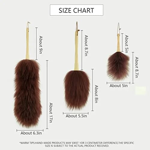 iHUFeather Lambswool Duster 14'' Length Solid Wooden Handle Leather Hang Strap for Cleaning Ceiling Fans Window Blinds Computer Furniture Figurines TV | Soft Lamb Wool Dusting Tool thumbnail 2