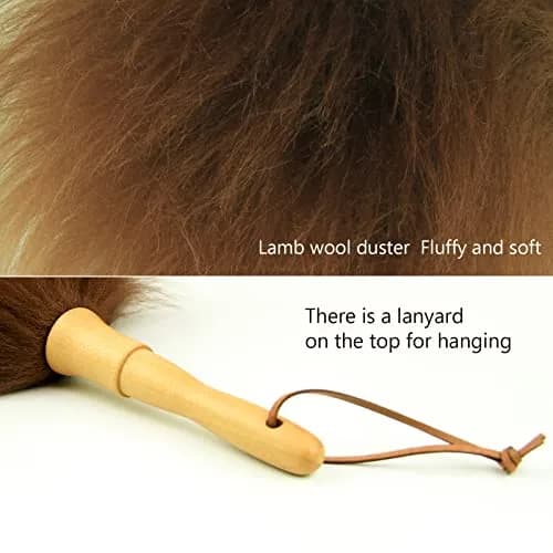 iHUFeather Lambswool Duster 14'' Length Solid Wooden Handle Leather Hang Strap for Cleaning Ceiling Fans Window Blinds Computer Furniture Figurines TV | Soft Lamb Wool Dusting Tool thumbnail 3