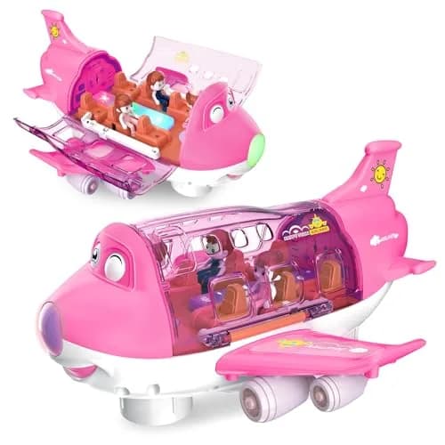 Ynybusi Airplane Toys for Toddlers 10 inches Pink | Realistic Lights & Sounds for Kids 3+ thumbnail 1